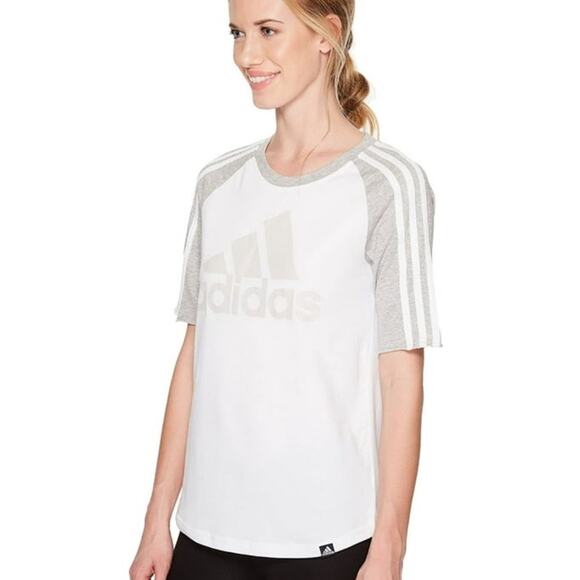 Adidas Baseball Cotton Logo T-Shirt Size Large White Gray - Picture 1 of 5